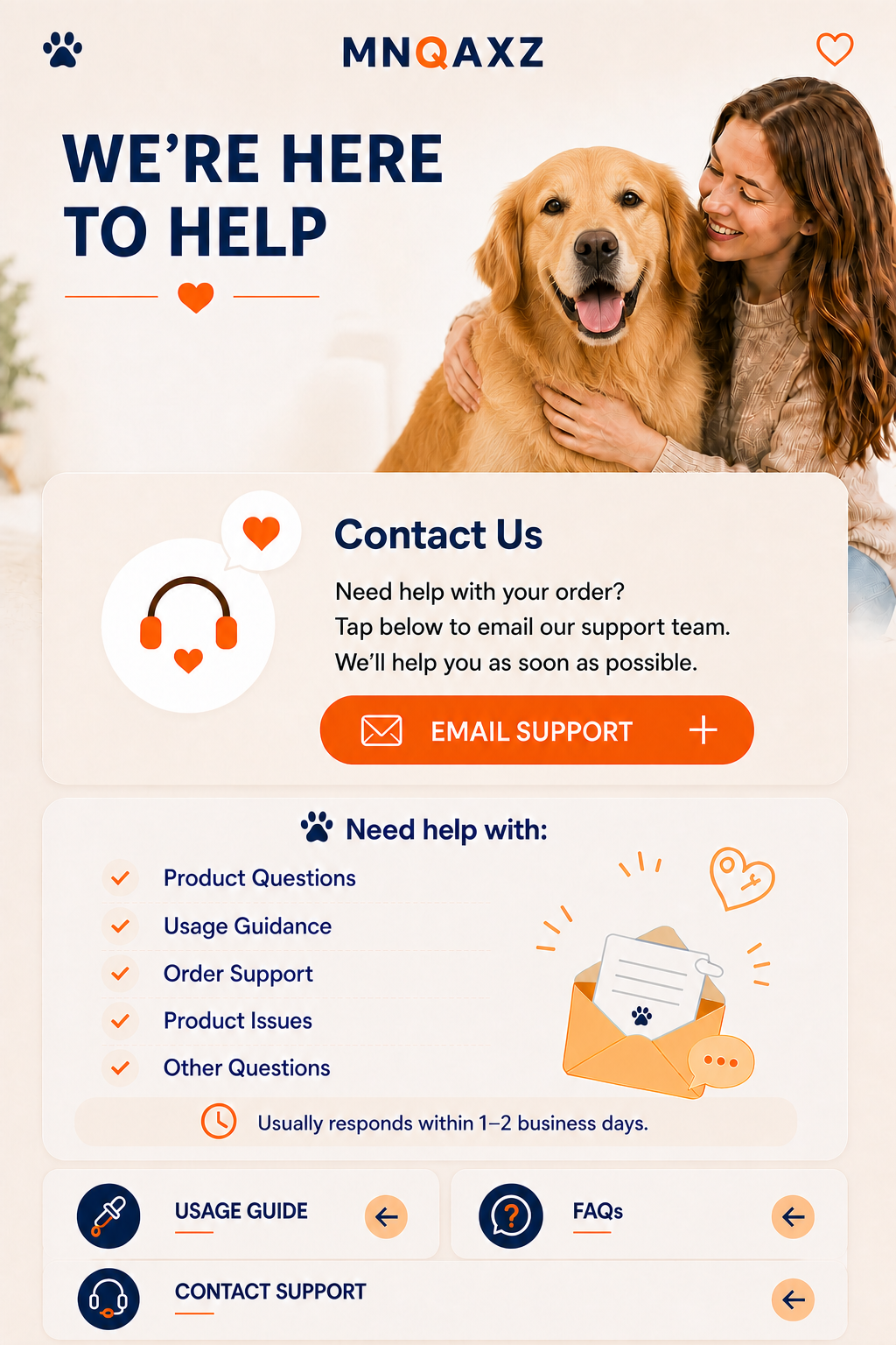 MNQAXZ customer support with a golden retriever