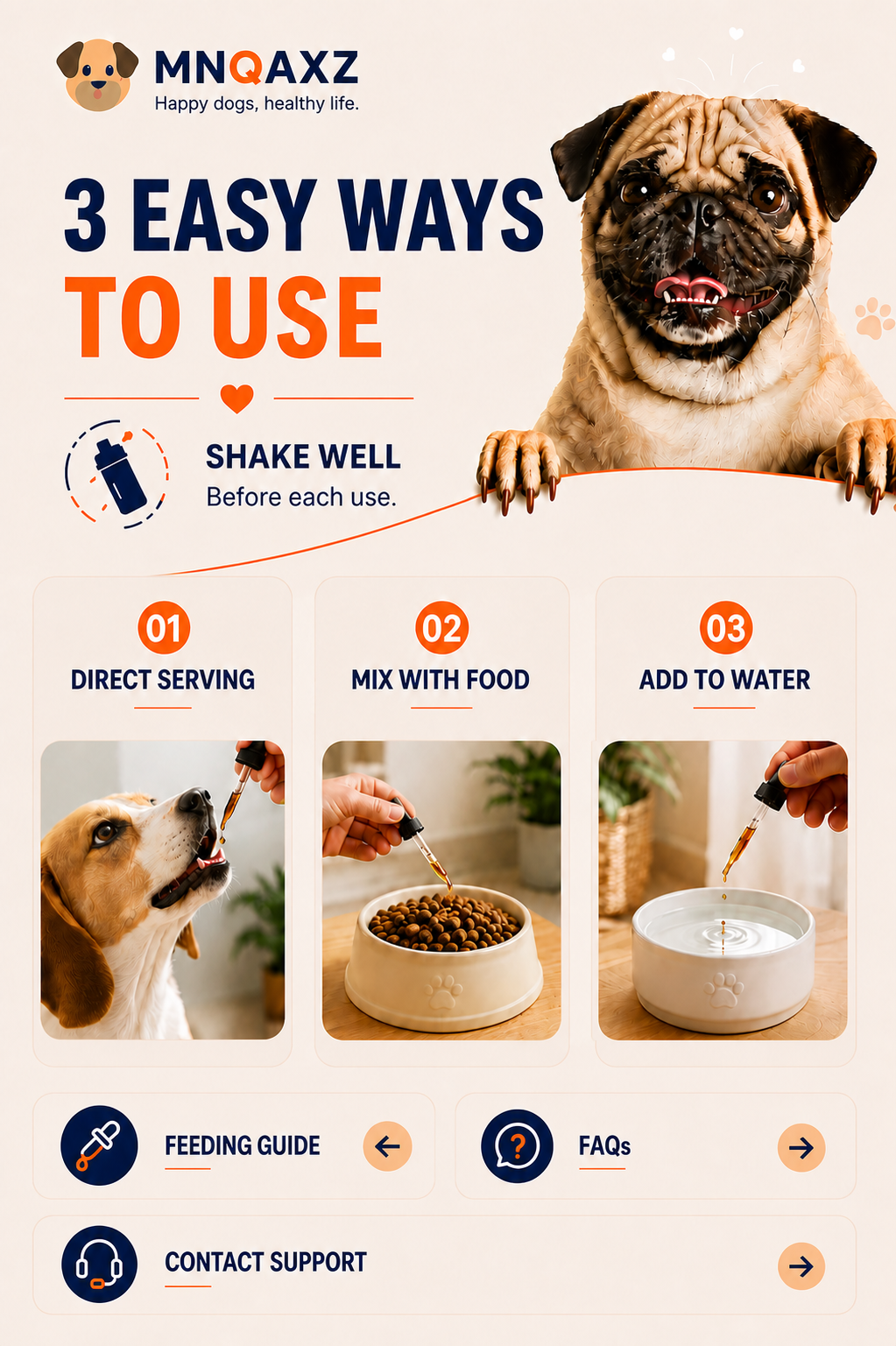 Three ways to use MNQAXZ dog collagen drops